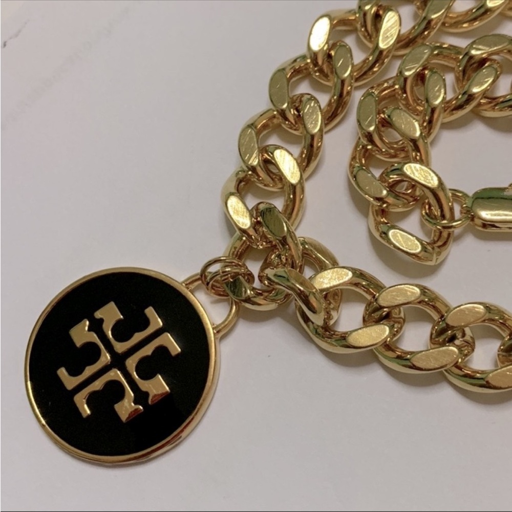 SALE 🌺 tory Burch black enamel pendant chunky chain chocker necklace - Picture 3 of 7